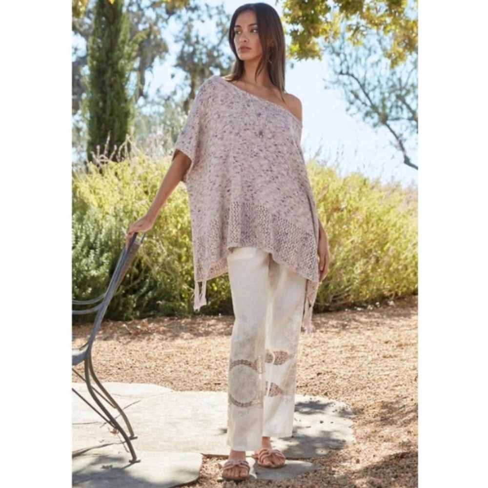 Johnny‎ Was Elegant Poncho With Knit Hem & Tassels One Size Multicolor Blueberry